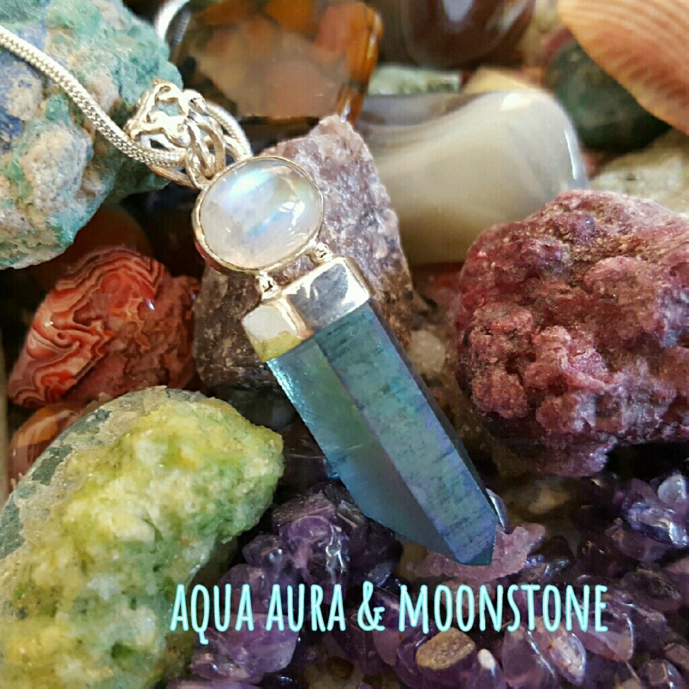 Aqua Aura Crystal & Moonstone Necklace